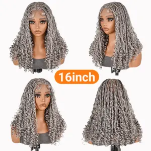 SuperNova 16 Inch Gray Full Lace Bohemian Box Braided Wig Lightweight Synthetic Wig for Trendy Stylish Hair Makeover