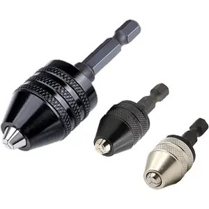 3 Pack Quick-Change Keyless Drill Chuck Adapter - 1/4" Hex Shank, Easy Bit Swap, Durable Black & Silver for DIY & Professional Use (0.6-8mmX1/0.3-3.6mmX2)