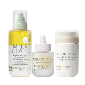 Beekman 1802 Sensitive Skin MVPs - 3 Step Routine with Milk Shake Facial Toner, Milk Drops Ceramide Serum, and Bloom Cream Niacinamide Daily Moisturizer