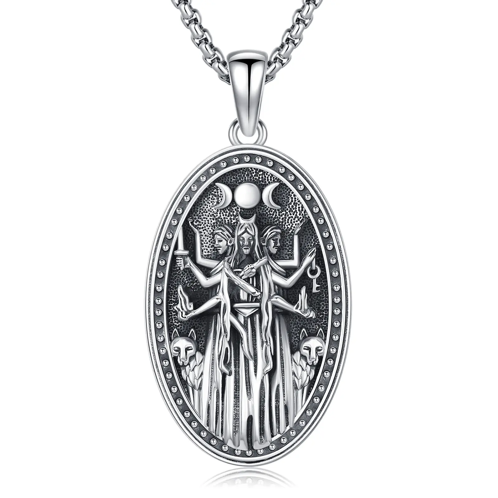 DRINSPER Hekate Protection Necklace for Women, 925 Sterling Silver Greek Mythology 3 Faces Goddess Torch Pendant, Thematic Jewelry