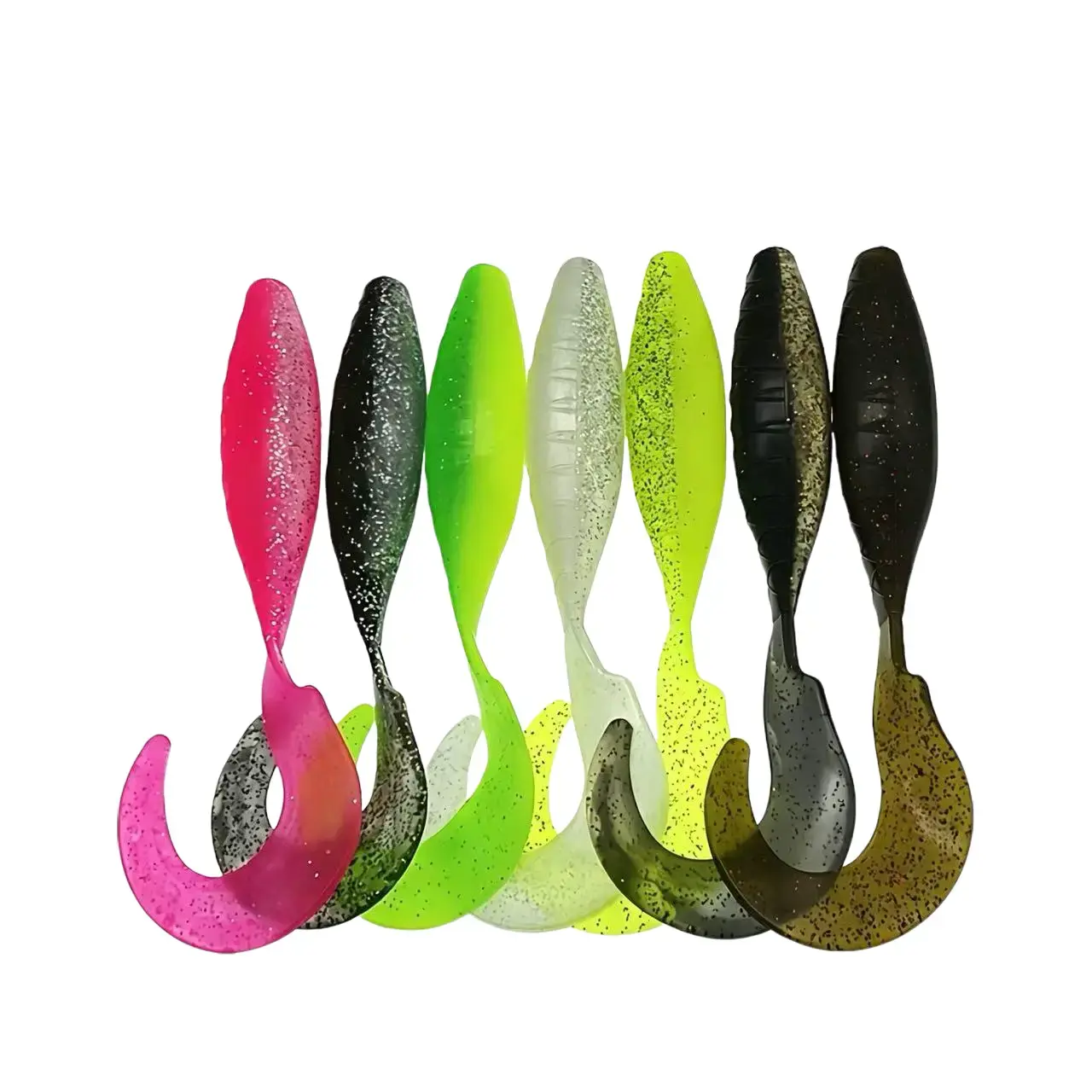 Curly Tail Soft Lure 6-Pack in Midnight Mullet Pattern, 6.3in 23g Plastic Swimbait for Bass & Pike Fishing for Adults