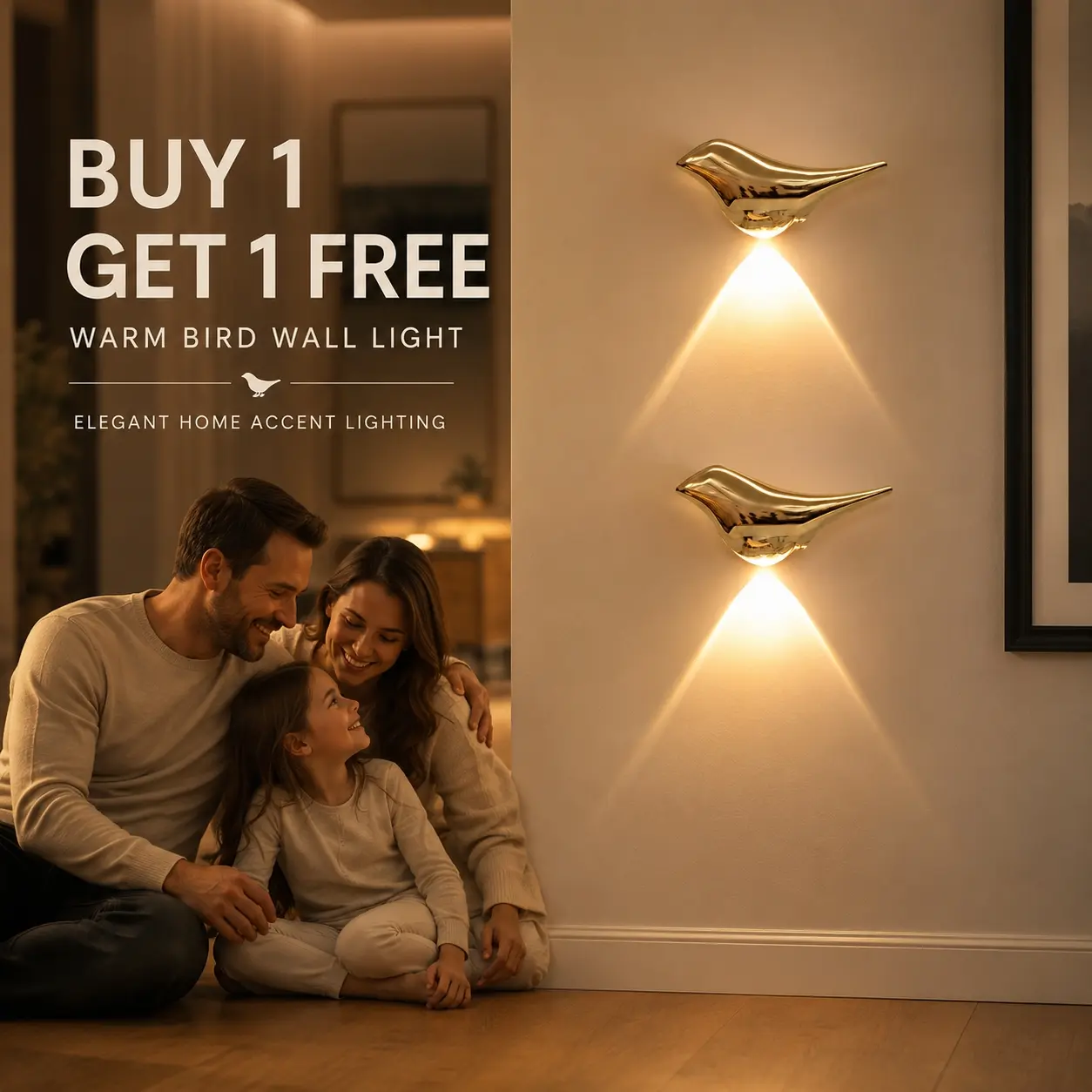 Golden Bird-Shaped Ambient Decorative Night Light (2-Pack), Rechargeable Cordless Lamp with Motion Sensor & Magnetic Mount for Living Rooms, Ambient Decor Lighting, Home Decor Light, Ambient Glow Light, Home Decor Lighting