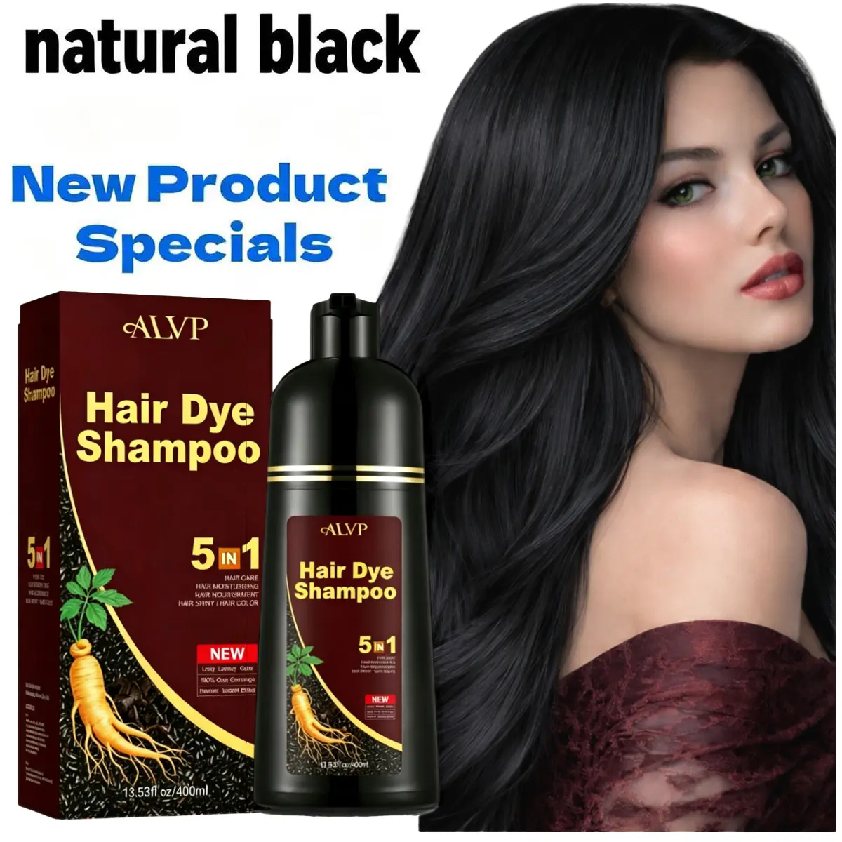 ALVP 2026 New Hair  Trends  Wine Red 5-in-1 Hair Dye Shampoo |  Gray Coverage | Nourishing & Long Lasting Instant Herbal Ginseng color temporary hairdye curly Dark Brown Haircare Hair Coloring Wax fathersdaygift