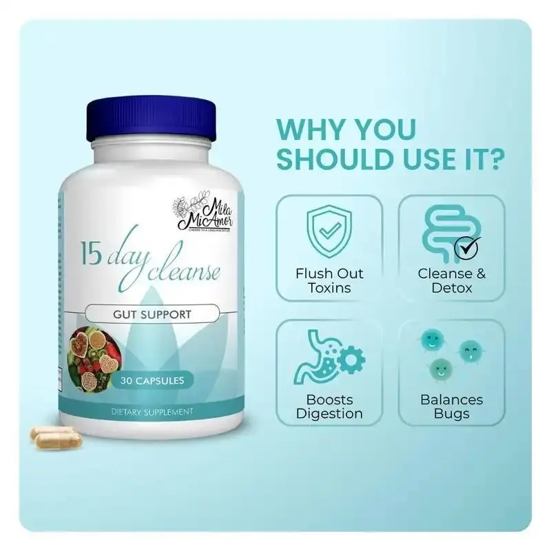 Mila McAnner 15 Day Cleanse Gut and Colon Support Caffeine Free Advanced Formula with Senna Cascara Sagrada Psyllium Husk Non-GMO Probiotics
