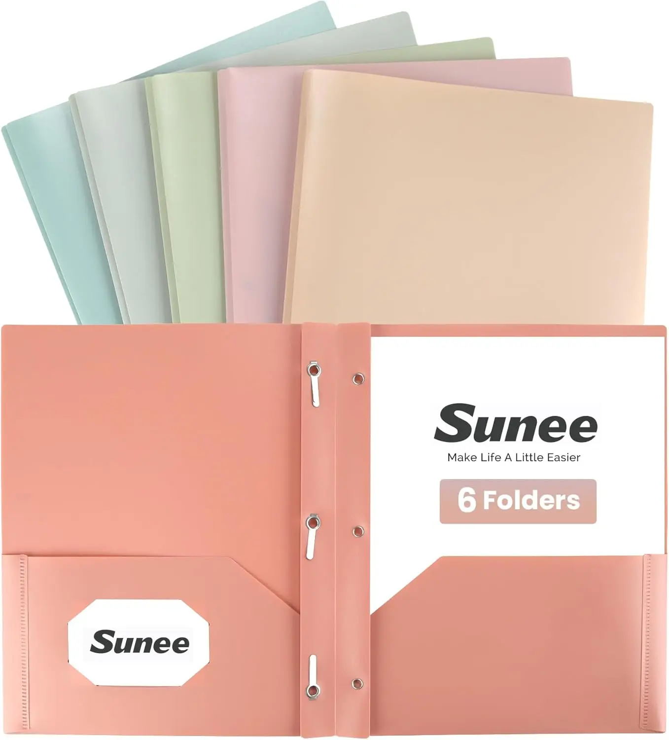 SUNEE 6-Pack Vintage 3-Prong Design Polypropylene Multi Pocket Storage Folders - Colored, Tear-Resistant, Letter-Size Important Document Organizers for School Office Use, Storage Folder