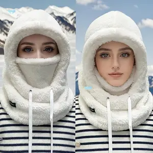 Neck mask one-piece hat, men's and women's winter with thick fleece pullover hat, ear protection, windproof cotton hat, cycling warm