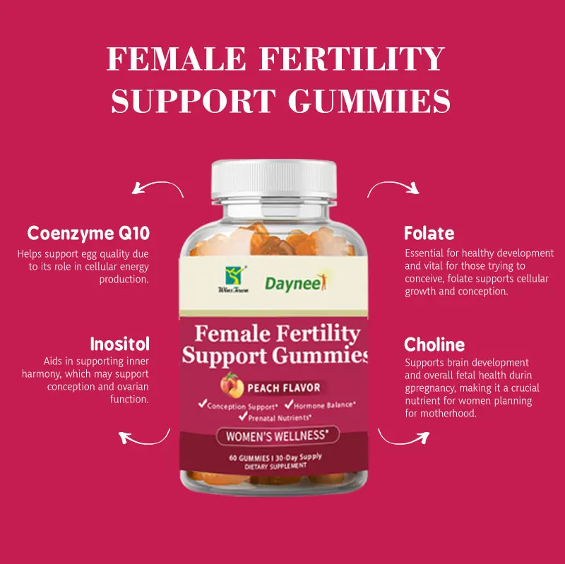 Winstown Women's Chewable Edible Fertility Dietary Supplement Gummies - Conception Support, Prenatal Nutrients with Myo-Inositol, Folic Acid, Vitex Chasteberry - Vegan, Non-GMO, Gluten-Free - Juicy Peach Flavor - 60 Count, Vitamin, Female Health, 60 Gummi