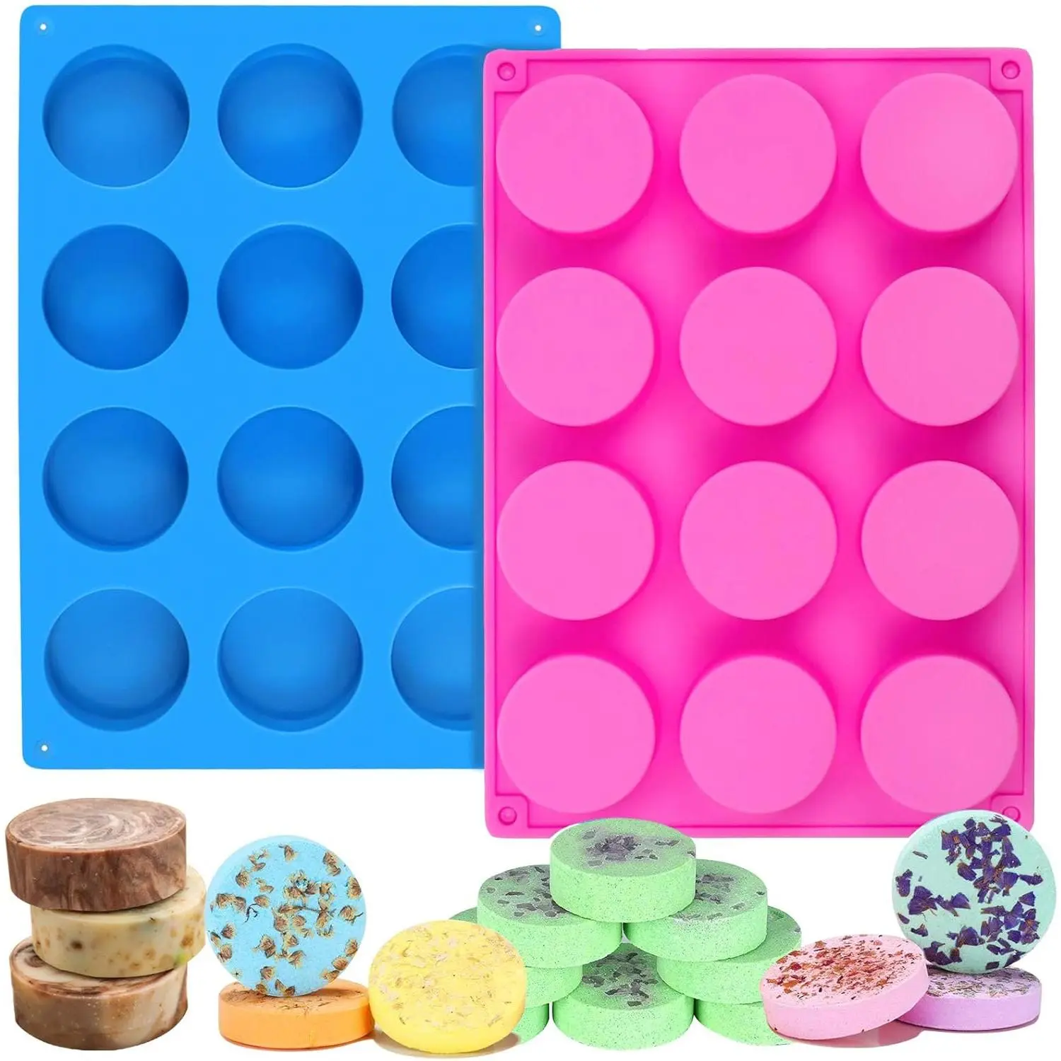 2 Pcs Oreo Cookie Chocolate Silicone Mold, 12-Cavity Round Cylinder Oreo Chocolate Cover Molds for Candy, Silicone Baking Molds for Mini Cakes, Jelly