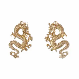 Asian Dragon Statement Earrings in Matte Gold or Silver