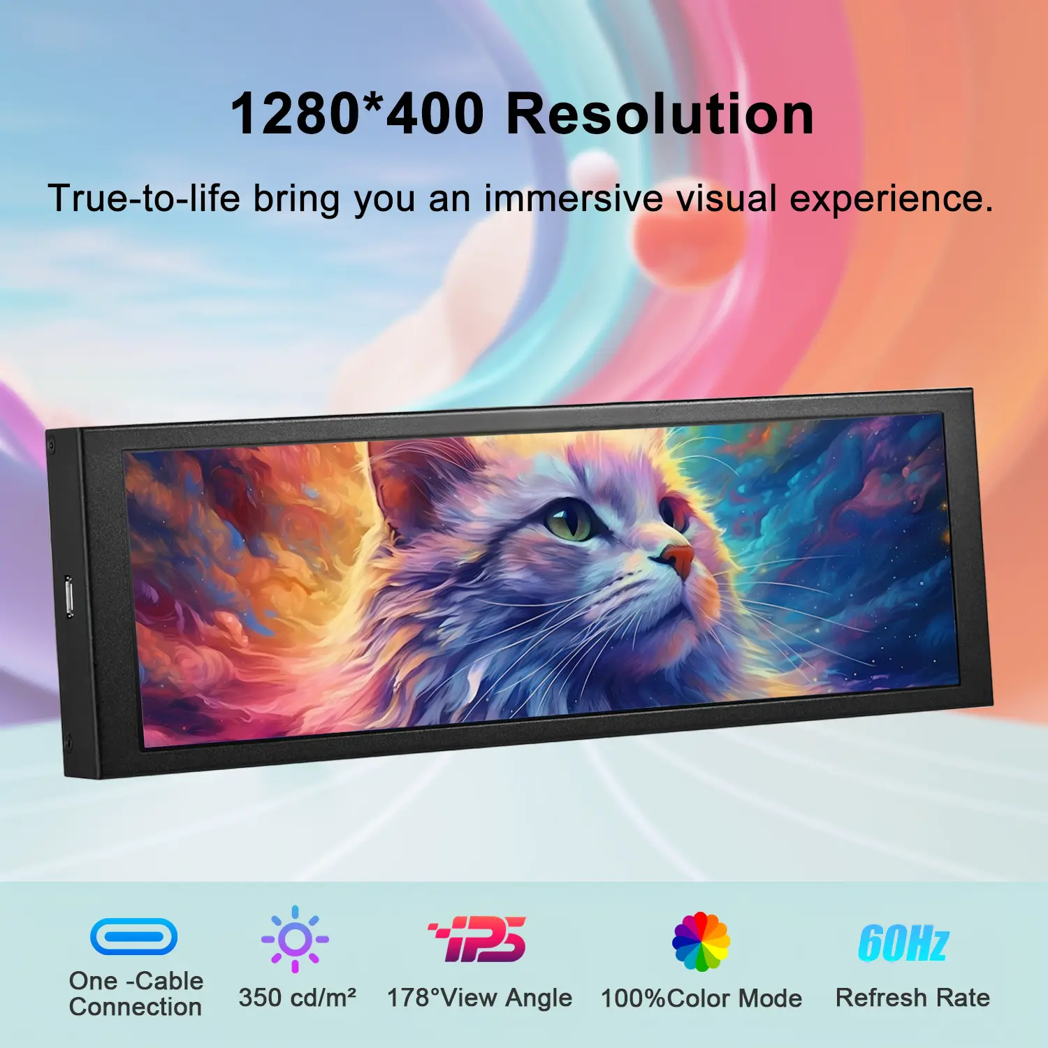 Wisecoco 7.84-Inch Mini IPS Panel Monitor, HD 1280x400 Bar LCD Secondary Screen with Casing, CPU/GPU Mon. for macOS/Windows AIDA64 Speed & Temperature Monitoring