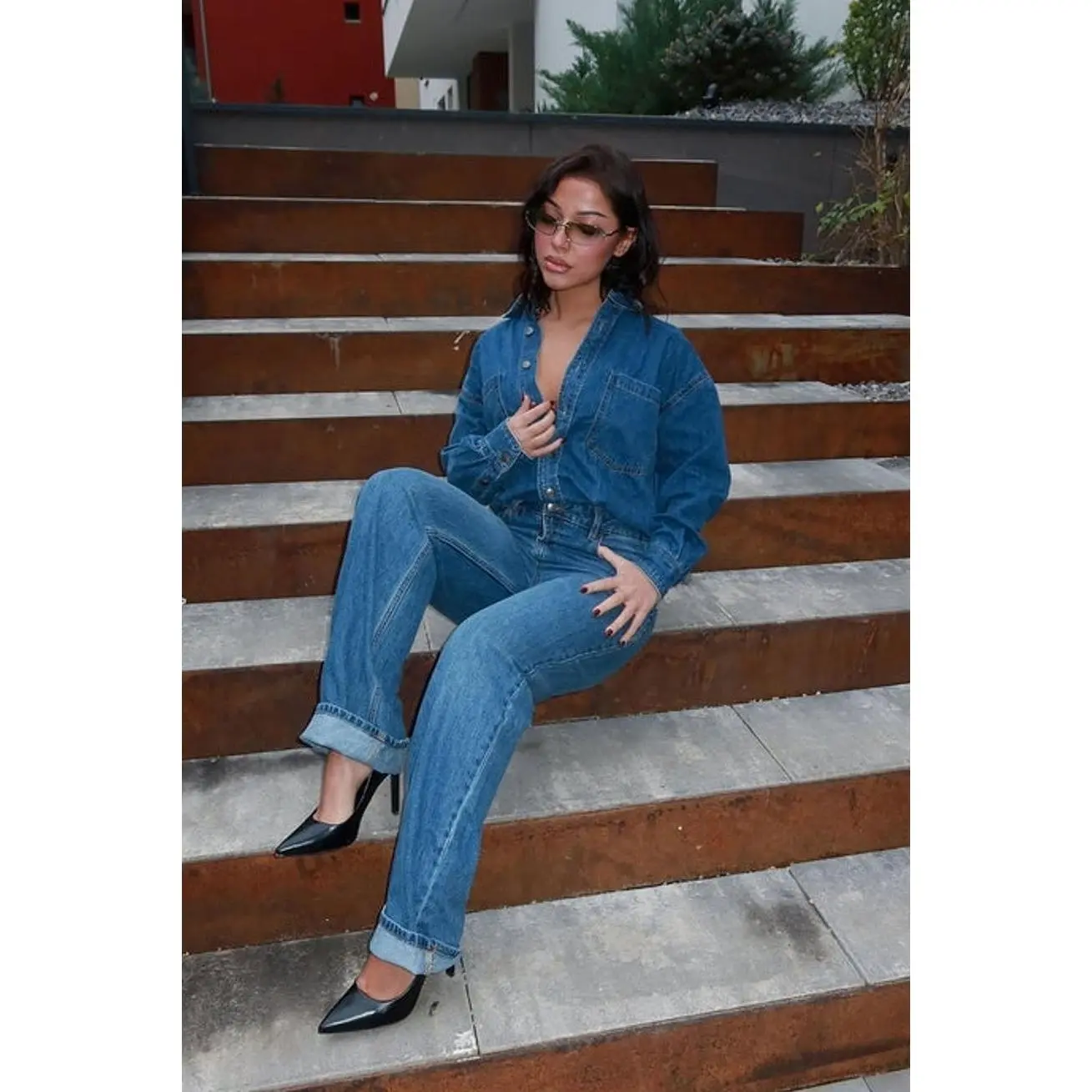 Farmer's Market Cutie Denim Jumpsuit - Medium Wash S