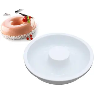 7 Inch Round Fluted Tube Silicone Baking Molds Non Stick Oven Safe Baking Pan for Chocolate Mousse Jello Donut Brownie Dessert -White