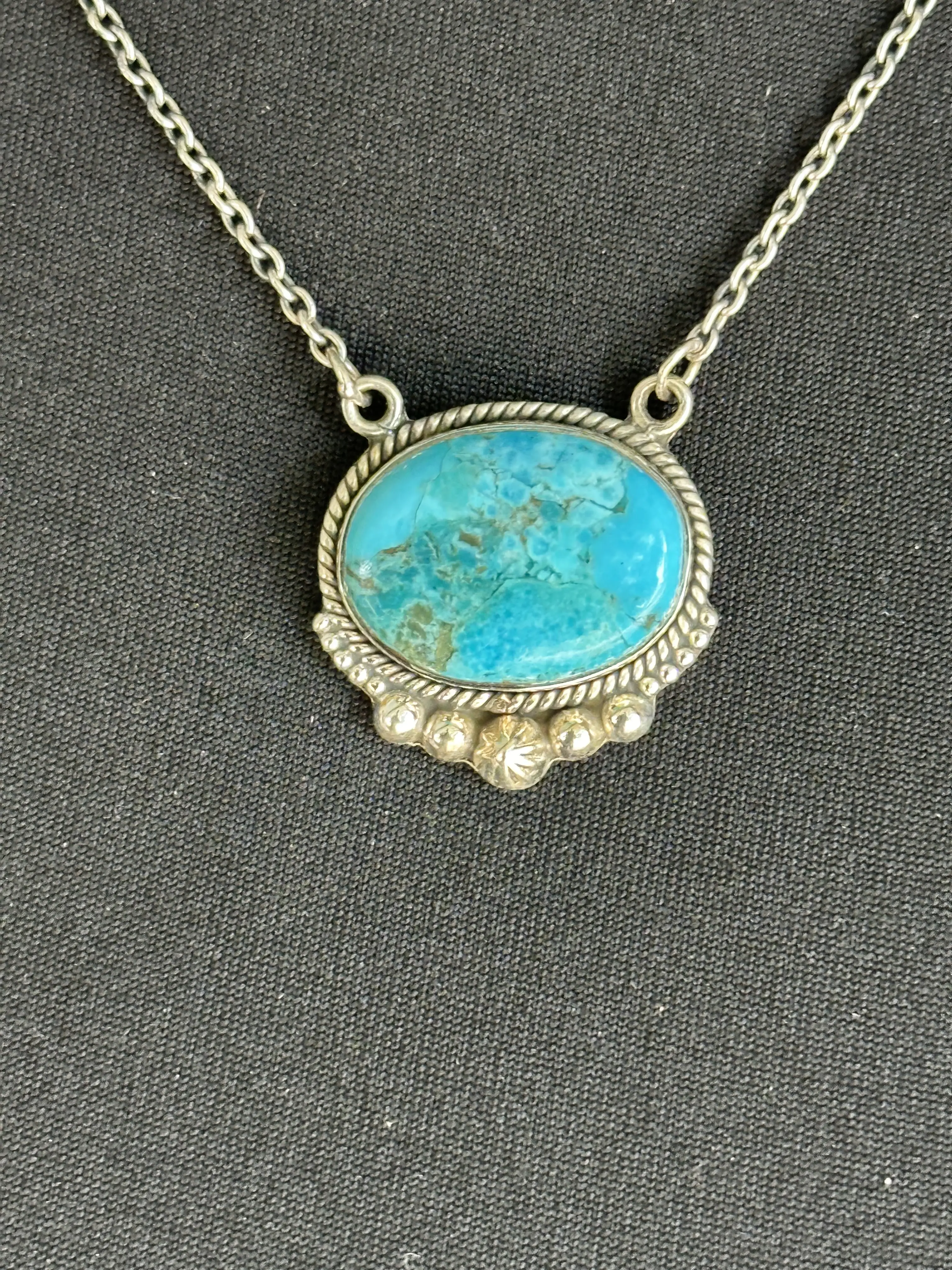 #silver 18-in Unisex Oval Mexican Turquoise Necklace - Ethnic Necklaces & Pendants, Casual Adult Jewelry