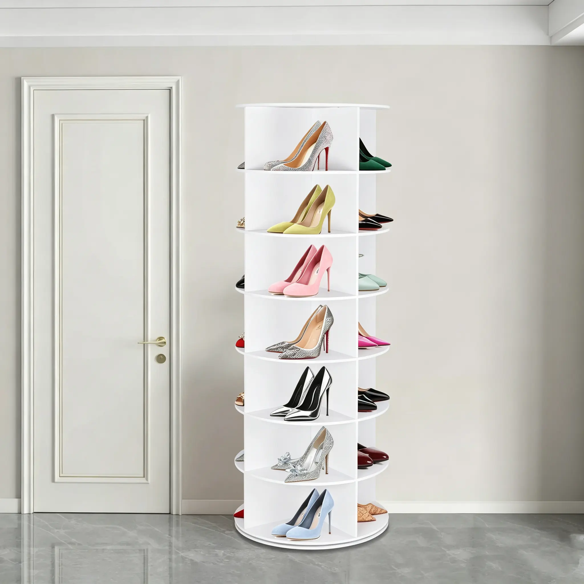 [Live] WGCTEK 360° Rotating 7-Tier Shoe Rack Organizer, Holds 24-28 Pairs of Shoes, Round Shelving Rack for Entryway, Living Room White