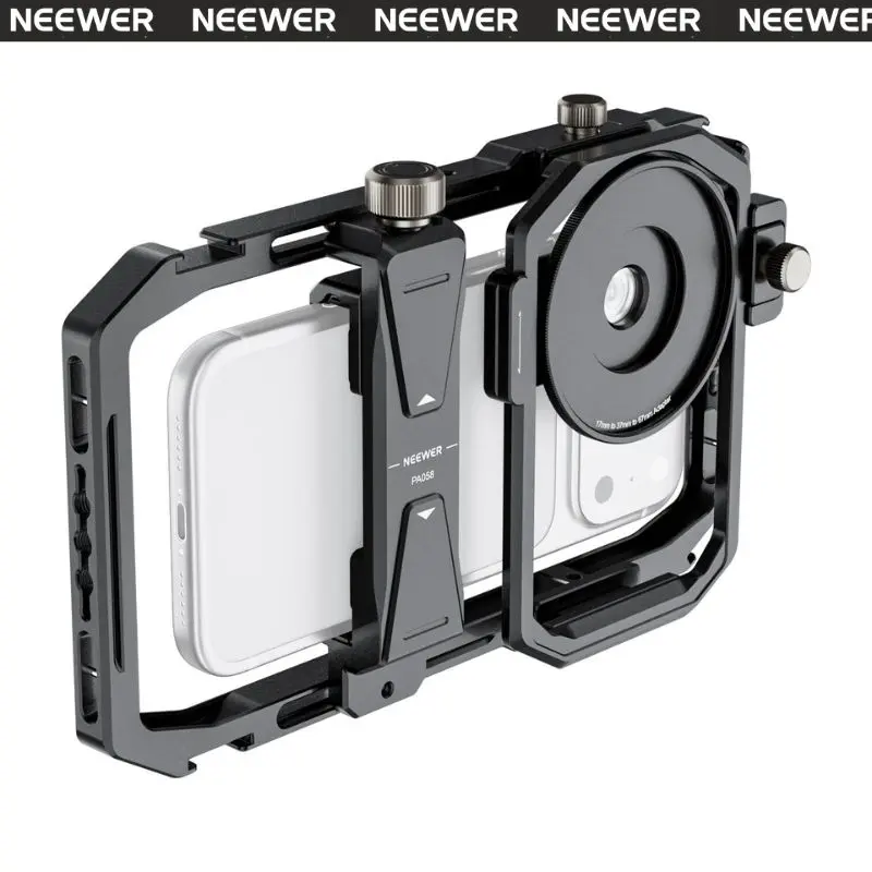 NEEWER PA058 Universal Phone Cage, Aluminum Smartphone Video Rig with Multiple 1/4" Threads & Cold Shoe Mounts, Mobile Filmmaking Cage for Vlog, Live Streaming & Video Recording tiktokshopbacktoschool