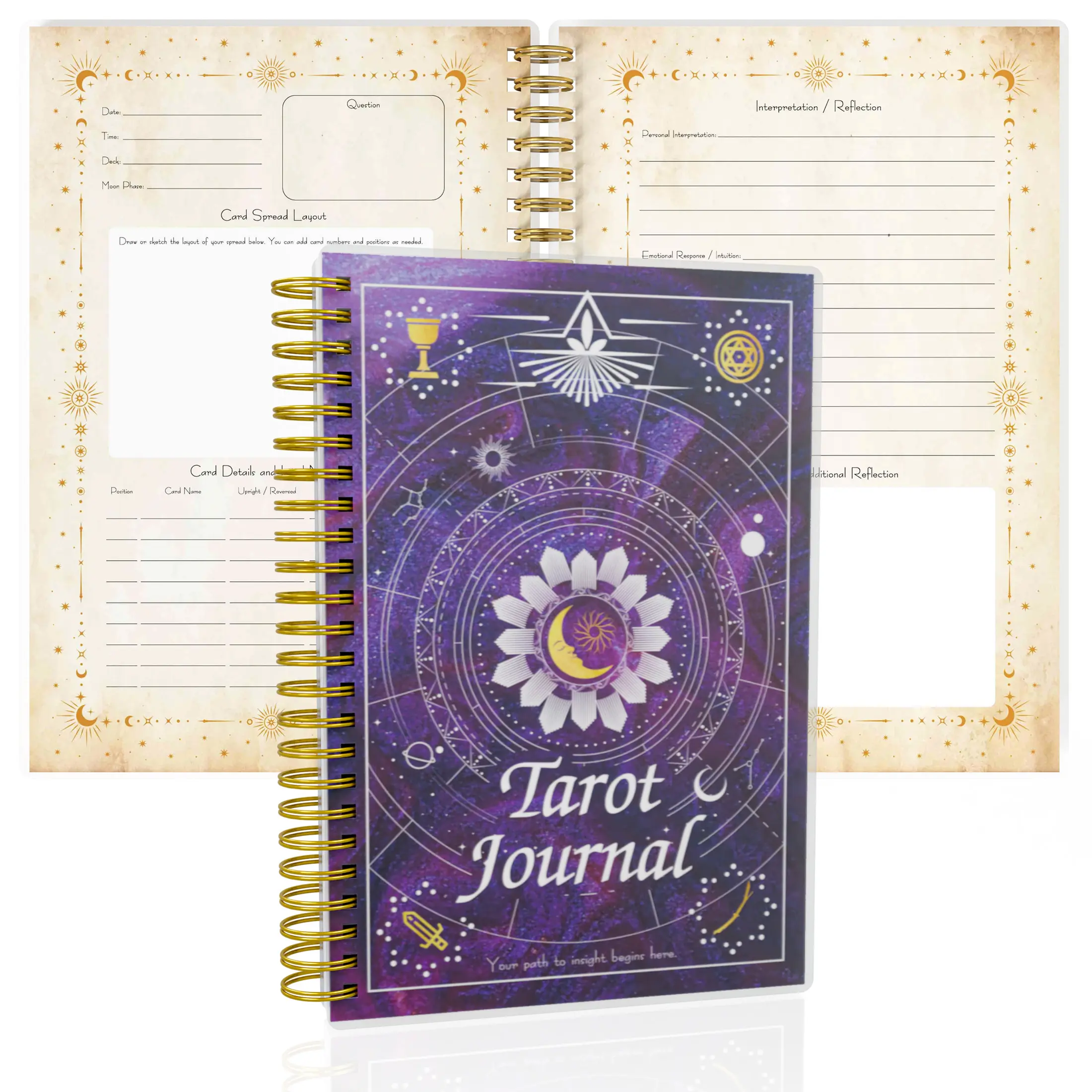 A5 Tarot Guided Journal Notebook with Guided Sections - Compact, Durable Office Stationery for Daily Practice, Reflections, Card Spreads, Intuition Enhancement, Connection Deepening | Journaling Supplies, Tarot Journal, Daily Tarot Practice
