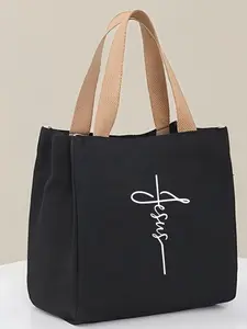 Cross Jesus Tote Bag, Canvas Animal Print, Sporty Style, Casual Tote Bag, Trendy Commuter Bag, Large Capacity, Perfect Gift for Christians, Versatile Shopping Bag