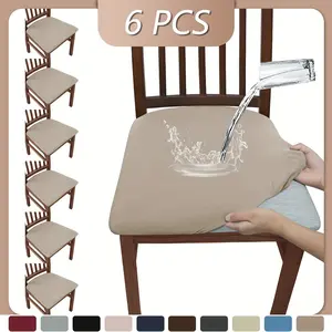 4pcs/6pcs Milk Fiber Fabric Chair Slipcover, Removable Dust-Proof Waterproof Chair Cover Set, Elastic Stretch Seat Protector For Wedding, Hotel, Dining Room, Kitchen, Banquet, Restaurant, Bedroom, Office, Living Room, Dorm, Home Decoration, 120gsm