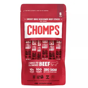 Chomps Grass-Fed and Finished Snack Sticks Smoky BBQ Beef Sticks, 9.2oz/8ct.
