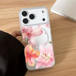 Creative Floral Design Magnetic Tpu Transparent Protective Phone Case Cover, Shockproof Protection for iPhone 15/15 Plus/pro/max and More Flowers