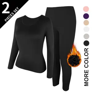 2 PCS Thermal Underwear for Women Long Johns Base Layer Set, Women Ultra-Soft Long Sleeve Shirts & Leggings Base Layer Pajama Set Cold Weather Top Bottom, Women's Winter Clothing