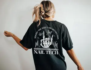 Nail Tech Comfort Colors T-Shirt Nail Tech Gifts Nail Artist Gift Skeleton T-Shirt Tee Gifts For Nail Artists Funny Retro Nail Technician TT-Shirt