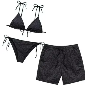 Black Panther Leopard Print Matching Couple Swimsuit Set Bikini & Board Shorts Beachwear