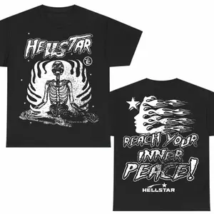 [🌟Graphic Tee] 2-Side Hell Star Studios "Inner Peace" Graphic T-Shirt – Unisex Comfort Cotton Tee, Bold Y2K Streetwear, Double-Sided Print, Casual Crewneck Short Sleeve, Trendy Urban Outfit, Summer Fashion Gift for Men & Women