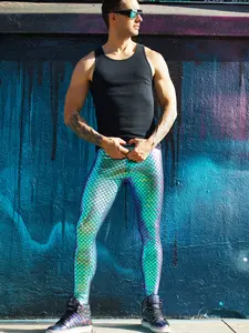 Green Merman Holograph Leggings // Metallic Men's Mermaid Meggings, Green fish scale