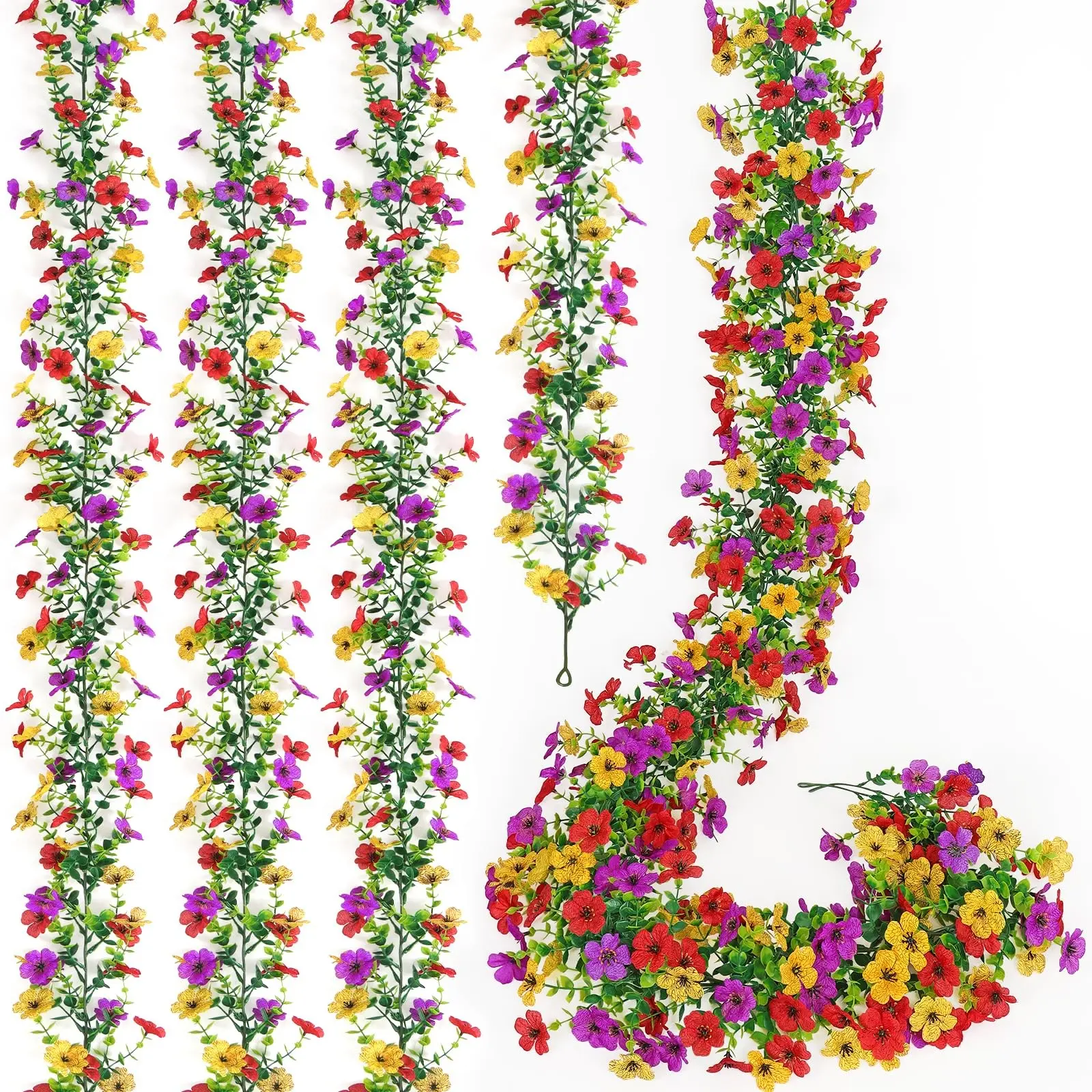 2 Piece Artificial Flower Wreath Set, 5.9 Feet UV Resistant Fake Daisy Vine Silk Hanging Spring Wildflower Wreath Garland for Home Fireplace Garden Wedding Backdrop Decor ( )