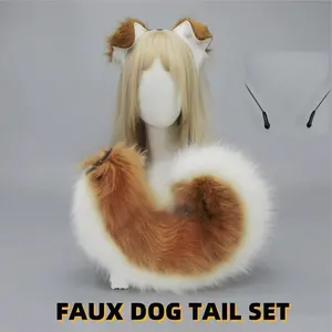 4 Types Handmade Simulated Faux Dog Ear Headband Bendable Plush Dog Tail Cosplay Realistic Animal Ears Props for Halloween Comic Con
