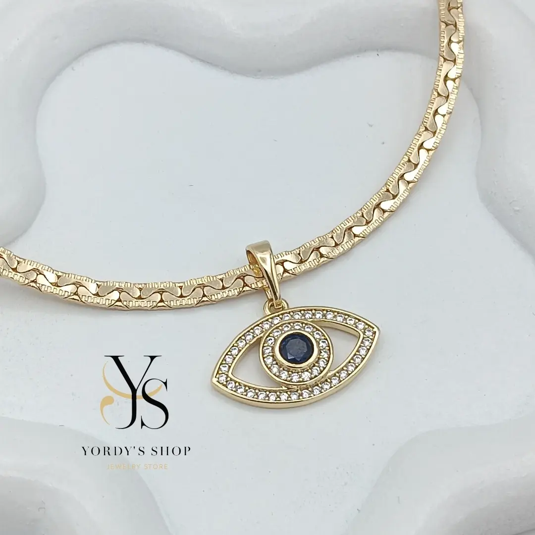 Yordy Italian hammered choker with a Blue Evil Eye—protection and elegant style. Dainty Fashion Jewelry Gold Statement Chain