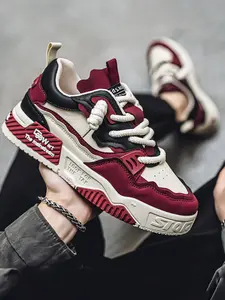 Men's Fashion Colorblock Lace Up Sneakers, Casual Comfortable Breathable Sports Running Shoes, Athletic Running Shoes, Male All-match Round Toe Chunky Sneakers for Daily Life, Trainer, Sporty Running Shoes, Athletic Running Trainers