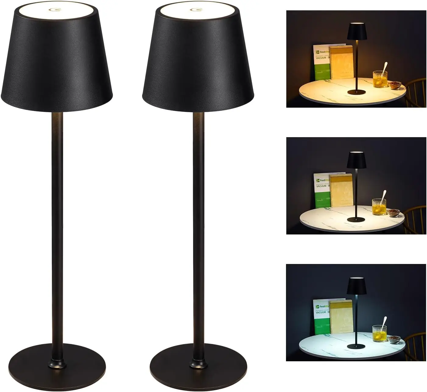 Cordless LED Desk Lamp, 28-36cm, USB Rechargeable Portable Lamp with Adjustable Height, Tricolor Temperatures, Stepless Dimming, Touch Control, Dimmable Warm White for Bedroom, Outdoor Use Led Desk Lamp