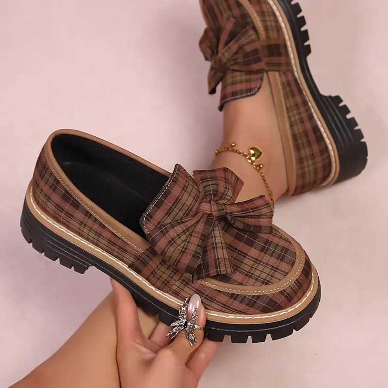 Women's Comfortable British Style Flatform Loafers, Vintage Bowknot Decoration, Slip-On Low-Top Flats, Versatile for Daily Wear, Vintage Style Shoes