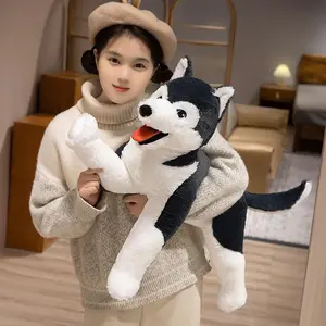26/57cm Handmade Lifelike Happy Black Husky Plush Toys Soft Cute Husky Plush Doll Pretty Accompany Doll Lovely Birthday Gift