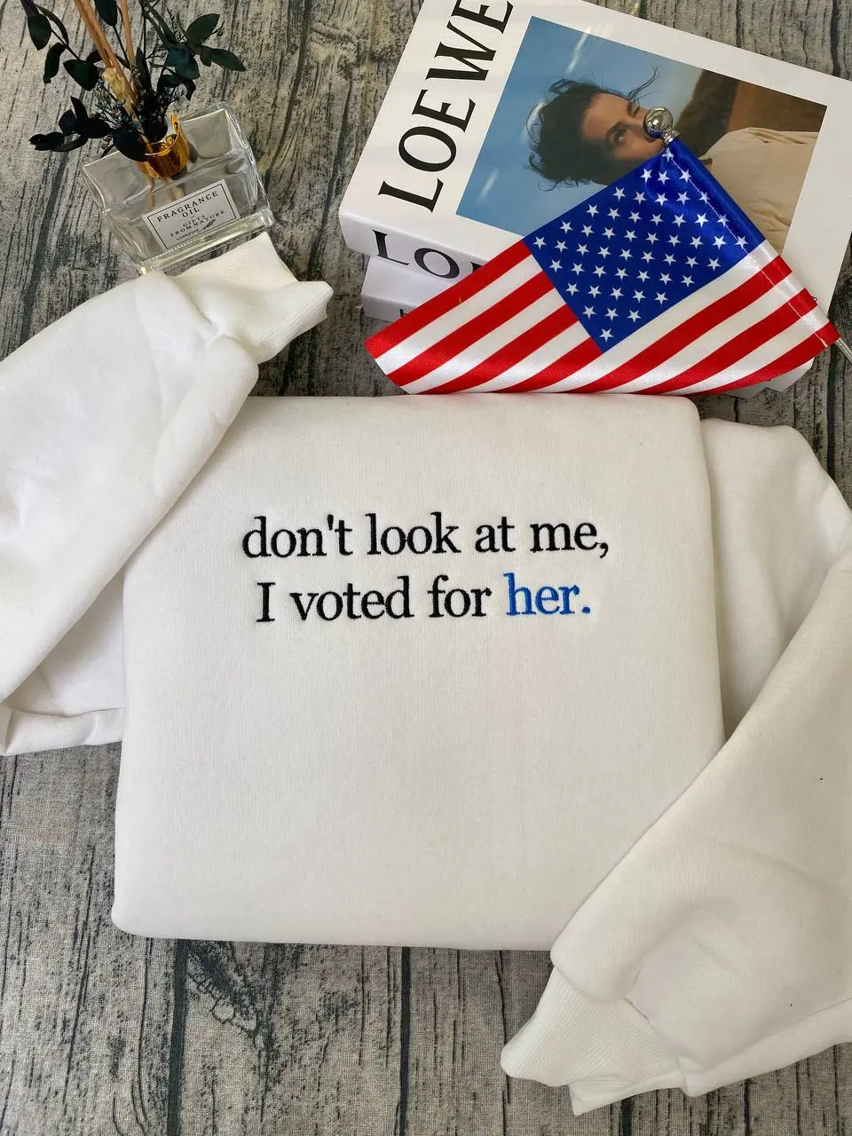 Don't Look At Me I Voted For Her Embroidered Sweatshirt, Feminist Embroidered Hoodie, Democrat Embroidered Sweatshirt, Kamala Harris 2024 Shirt