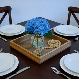 Real Touch Hydrangea Artificial Flowers in Vase with Wood Bead String, Lifelike Faux Hydrangea Flowers for Home Decoration, Fake Flowers Centerpiece for Table, Bathroom, Office & Water Bar,Blue