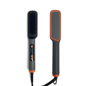 Hair Straightener Brush, Negative Ion Straightening Comb for Women, 10s Fast Heating, 4 Temp Modes 320°F–428°F, LED Display, Auto-Off, Dual Voltage, Black