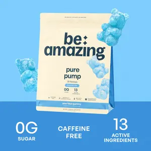 Be Amazing Pure Pump Pre Workout Powder 25 Servings - Naturally Flavored, Zero Sugar, Gluten Free, Improves Stamina & Muscle, Dietary Supplement | Strawberry Burst | Sour Blue Gummy