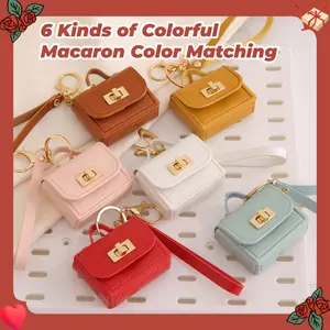 2-Pcs Compact Macaron-Hued Keychain Set PU Leather Mini Handbag Charm with Anti-Loss Metal Buckle - Pocket Change Purse Earphone Storage Bag Jewelry Pouch Fashion Accessories Unique Birthday Gifts for GF Mothers Day Gift Ideas