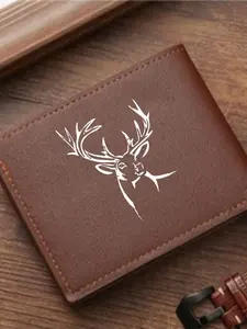 Men's Deer Head Print Wallet, Trendy Stag Silhouette Design, PU Leather Card Holder, Casual Wildlife Theme Accessory, Western Style Wallet