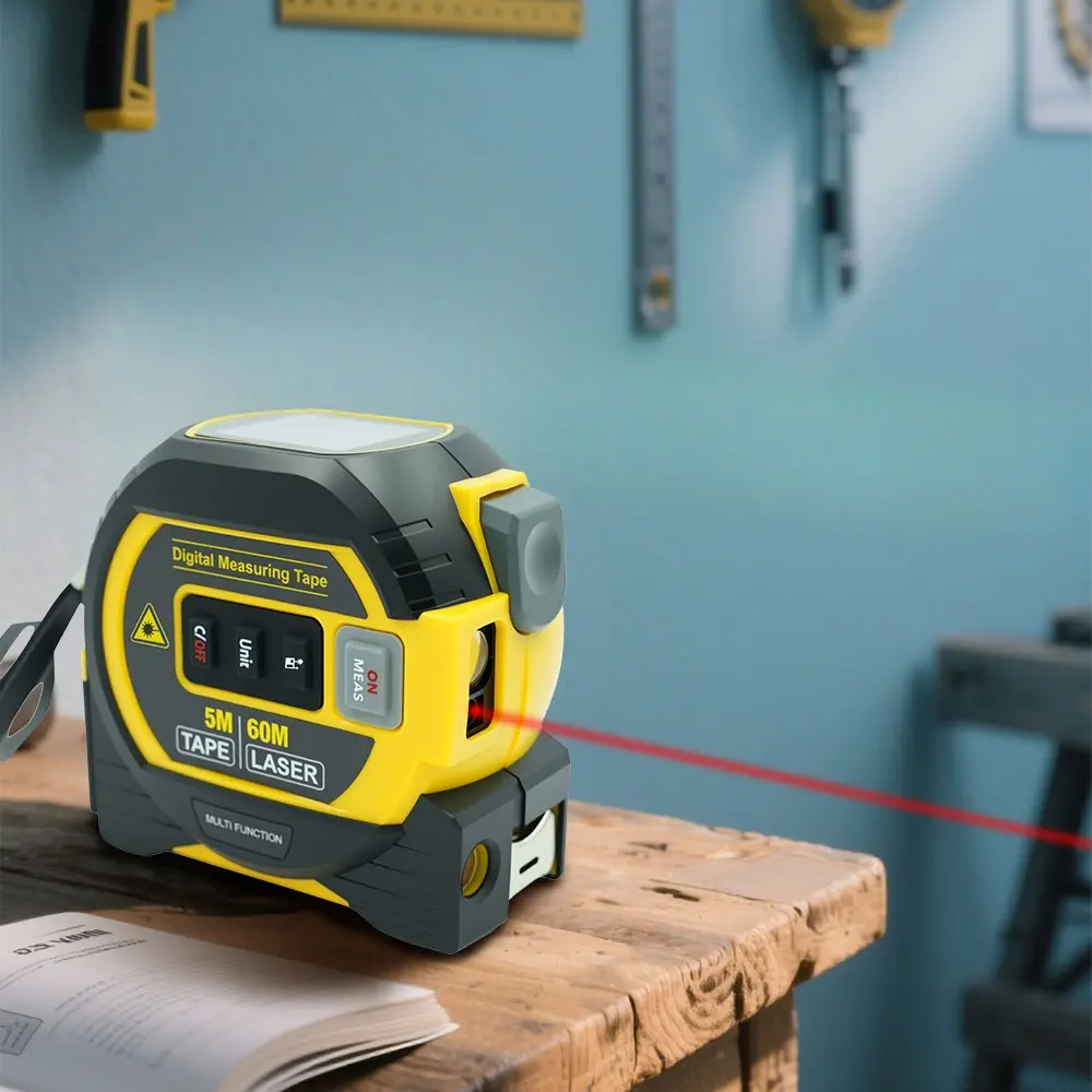3-In-1 Measuring Tape, Tool Tape with LED Display, Crosshair Digital Tape Measure, Auto Lock, Area Volume Pythagorean Theorem, Best Gift for Men, Laser Measuring Tape, Measuring Tools