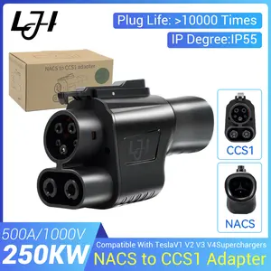LJH Tesla Supercharger NACS to CCS Adapter 250kW Fast Charging Weatherproof for Ford GM Rivian Hyundai Kia & More Cars Wireless Charger Dual Port Smart Charger