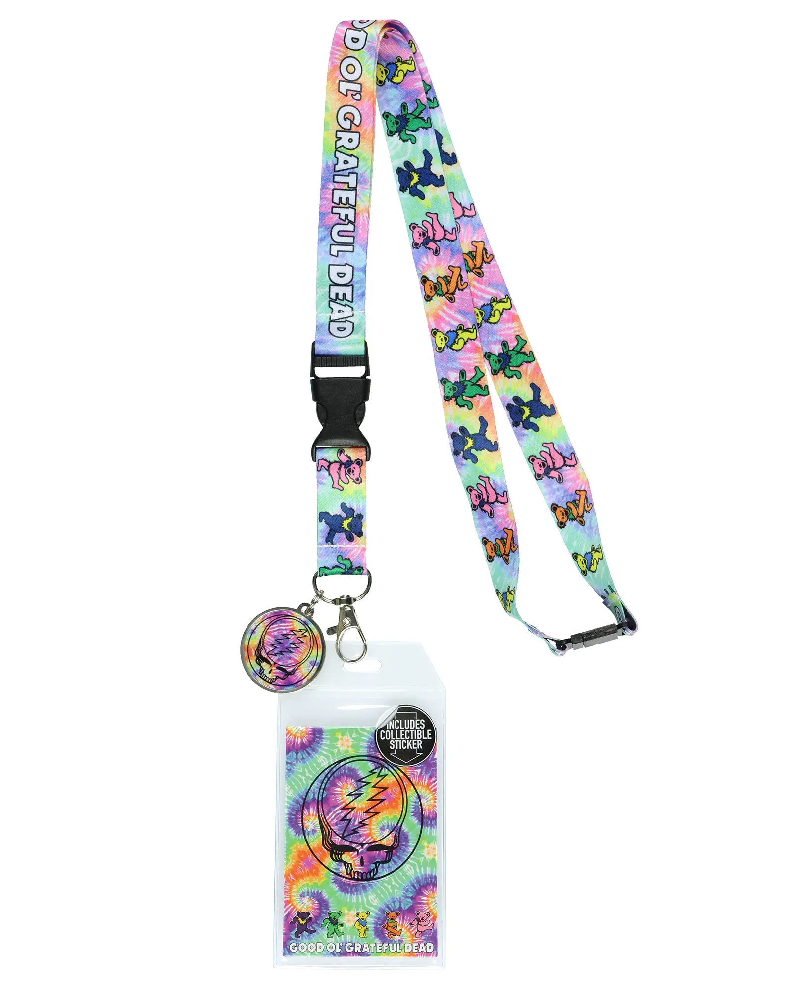 Grateful Dead Lanyard Tie-Dye Dancing Bears Clear ID Badge Holder Keychain
