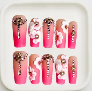NailPop Co | Pink Diamond Garden | Handmade Press-On Nails | Reusable, Salon-Quality, Long-Lasting, Glossy Design