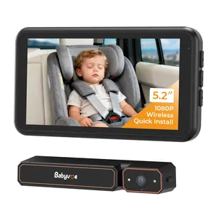 Babyvue BV6 Wireless Baby Car Camera Easy to Install, No Wiring Car Baby Monitor with HD1080P IR Night Vision, 5.2" Screen Car Seat Camera 3X Zoom for Kids