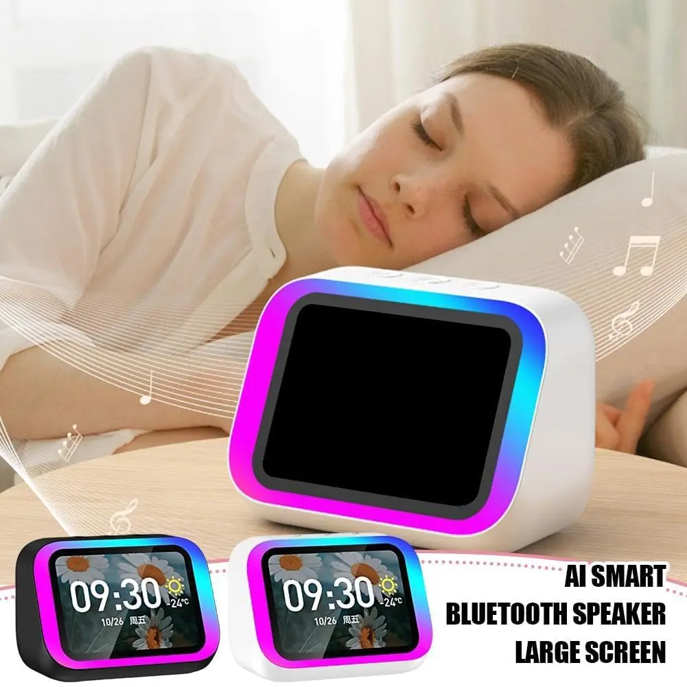 Smart Bluetooth Speaker with HD Display & Digital Clock, Built-in AI Voice Assistant, Deep Bass Stereo Sound Multi-Functional Desktop Wireless Speaker