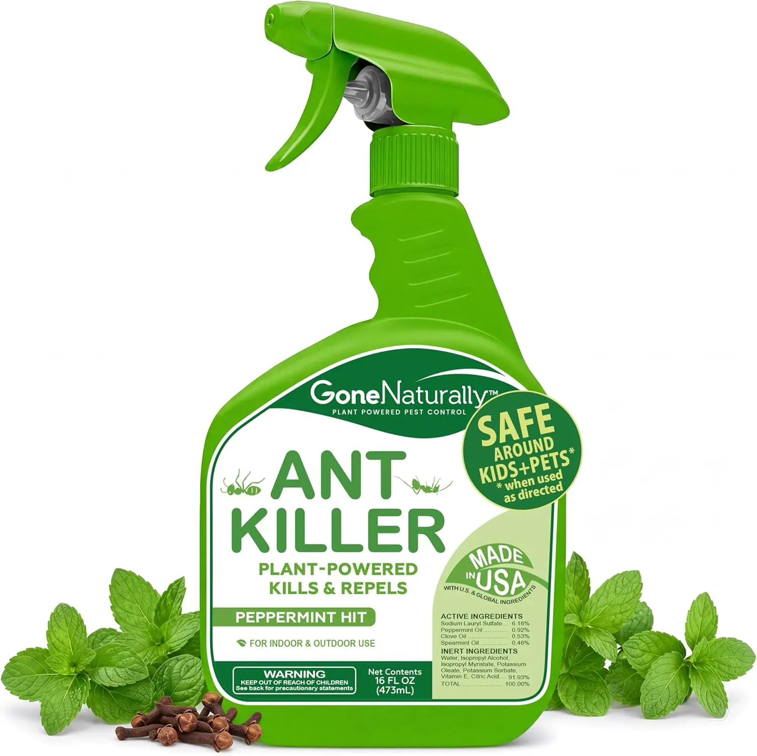 16oz Natural Peppermint Oil Ant Spray - Safe Pest Control for Kids-Pets, Indoor-Outdoor Home Ant Repellent Killer