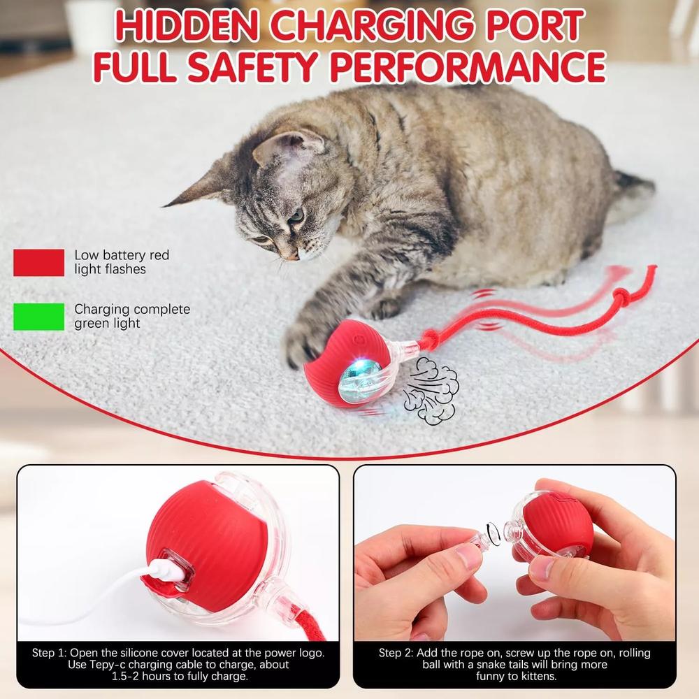 Smart Automatic Rolling Ball for Cats & Dogs – USB Rechargeable Interactive Toy with LED Light, Obstacle Avoidance, Pet-Safe Design, 4+ Hours Playtime, Fast Ship from USA